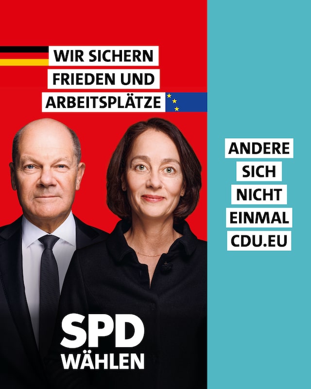 Motiv: Wir sichern Frieden und Arbeitsplätze. Andere sich nicht einmal cdu.eu. SPD wählen
