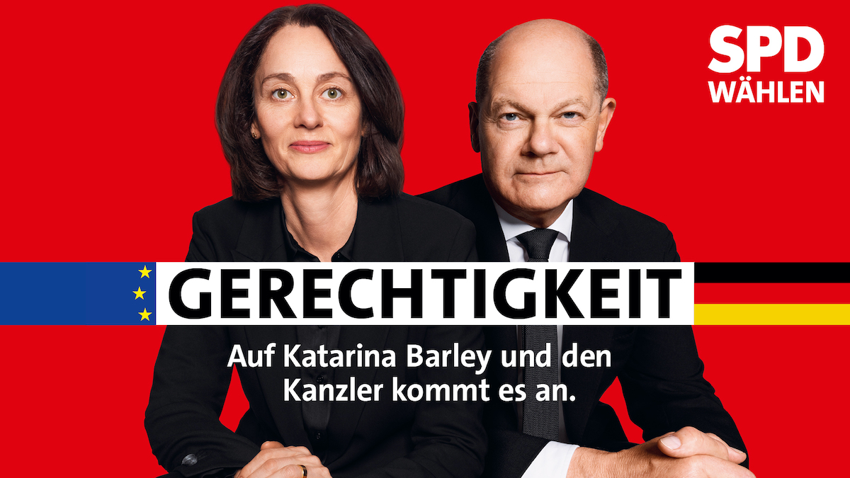 Plakatmotiv: Gerechtigkeit: Auf Katarina Barley und den Kanzler kommt es an.