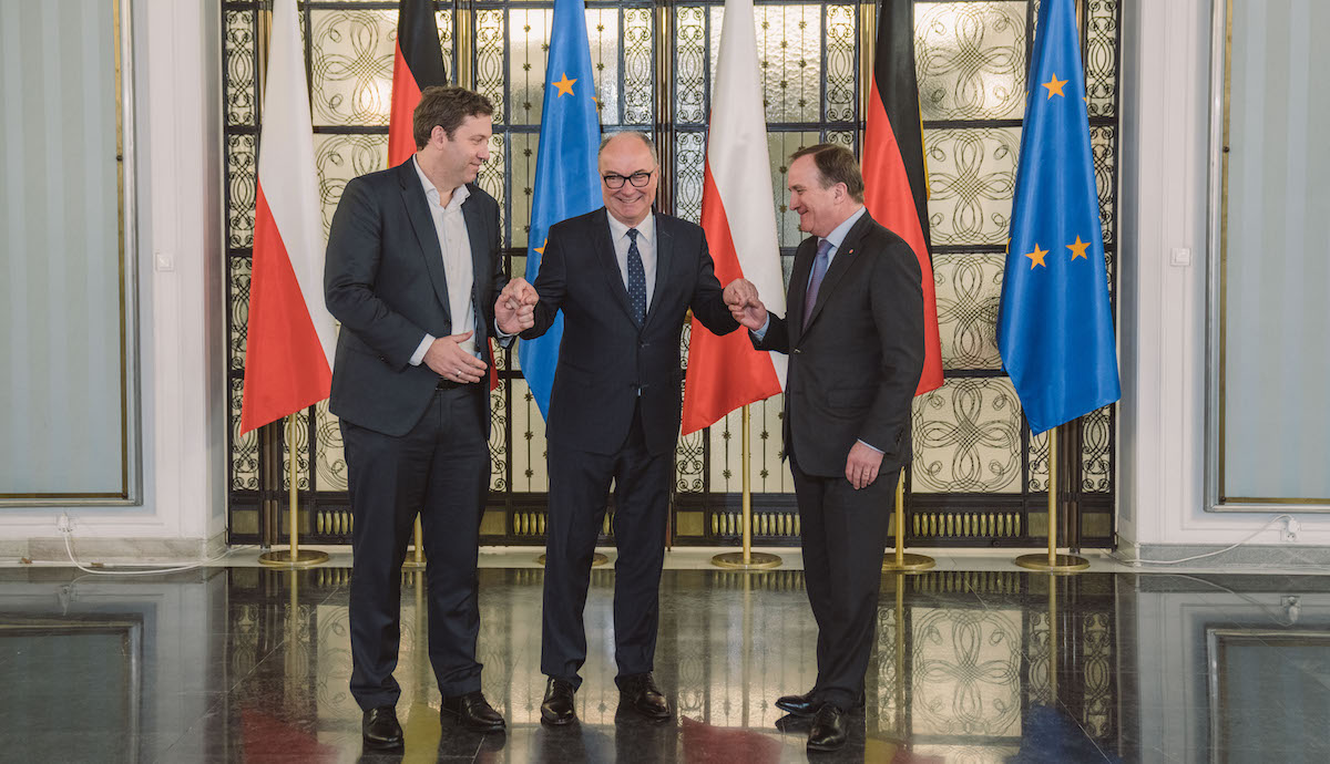 Foto: Lars Klingbeil (l-r), Wlodzimierz Czarzasty und Stefan Löfven