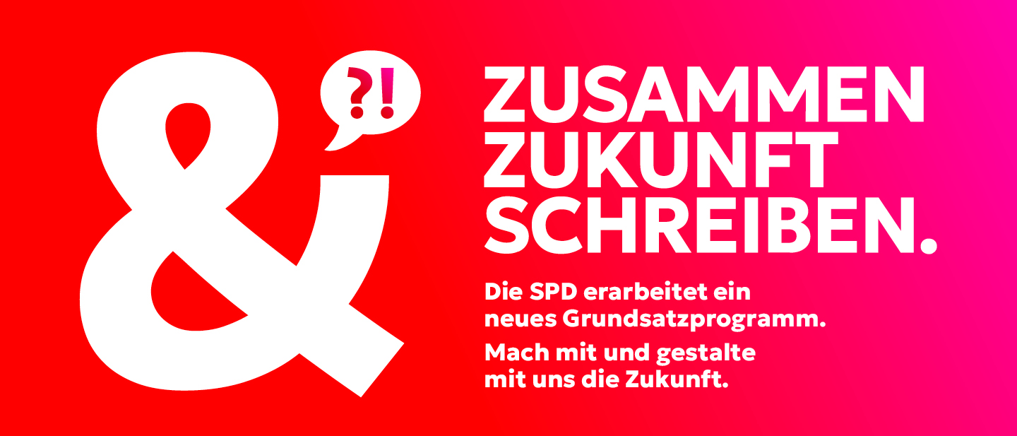 Grafik: Die SPD erarbeitet ein neues Grundsatzprogramm. Mach mit und gestalte mit uns die Zukunft.
