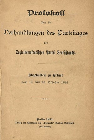 Foto: Protokoll des Erfurter Parteitags 1891