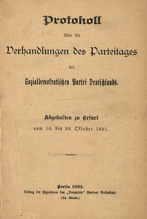 Foto: Protokoll des Erfurter Parteitags 1891