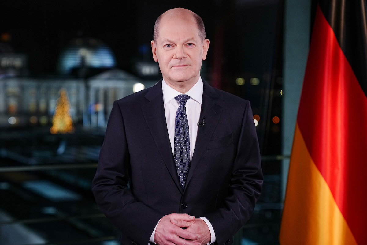 Foto: Olaf Scholz bei der Neujahrsansprache für das Jahr 2022