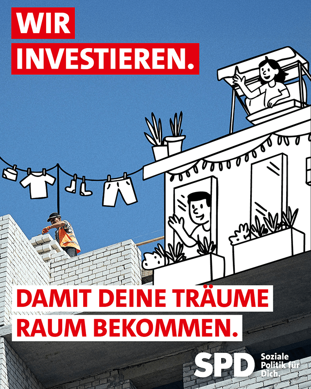 Bau-Motiv: Wir investieren. Damit Deine Träume Raum bekommen.