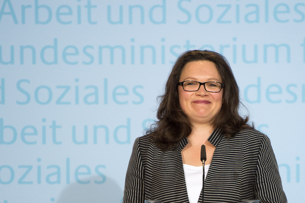 Arbeitsministerin Andrea Nahles bei einer Pressekonferenz in Berlin. (Foto: dpa)