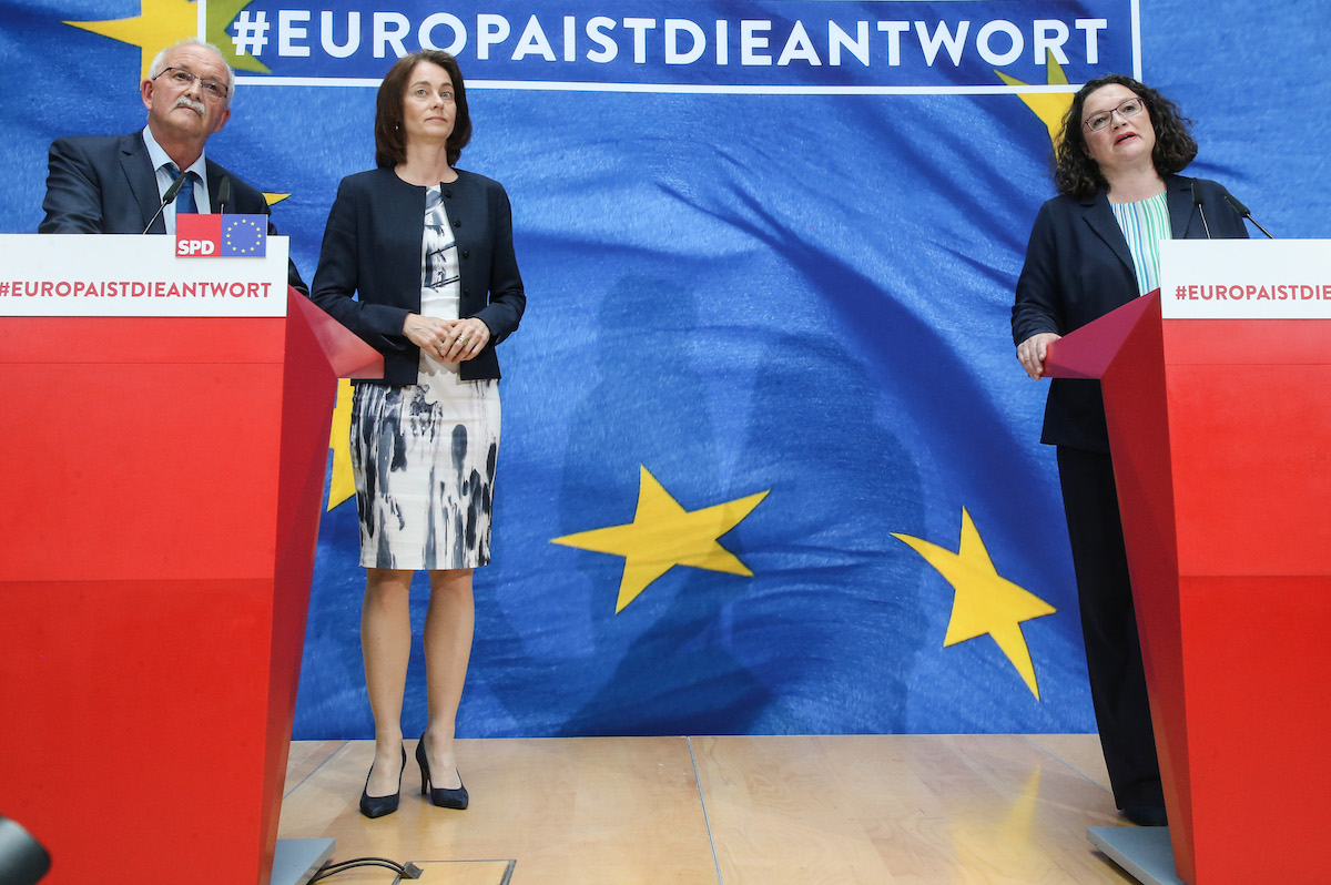 Foto: Andrea Nahles (r-l), Katarina Barley und Udo Bullmann 