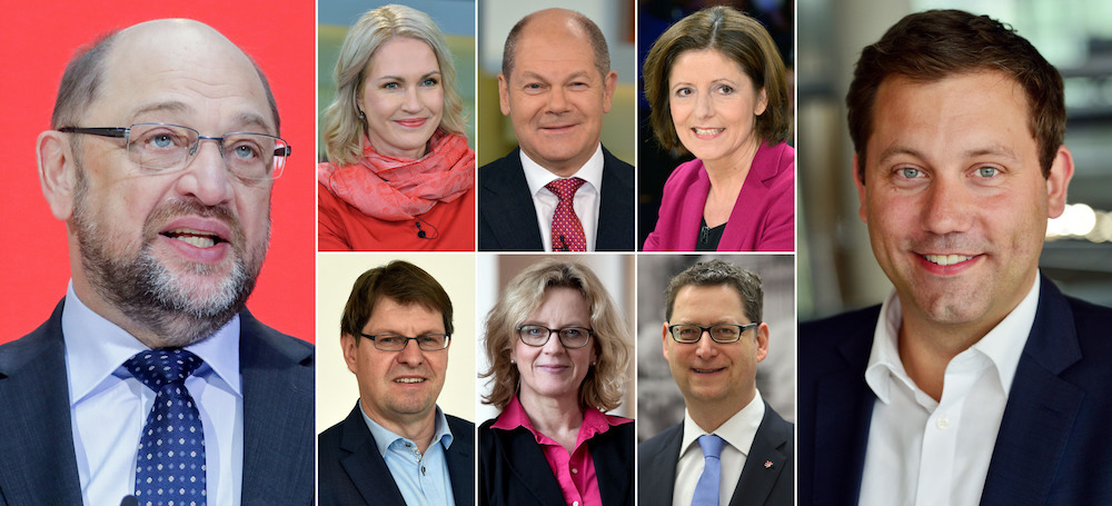 dpa Kombo zeigt Martin Schulz ( l), Manuela Schwesig (obere Reihe l-r), Olaf Scholz, Malu Dreyer, Ralf Stegner ( untere Reihe l-r), Natascha Kohnen, Thorsten Schäfer-Gümbel und Lars Klingbeil
