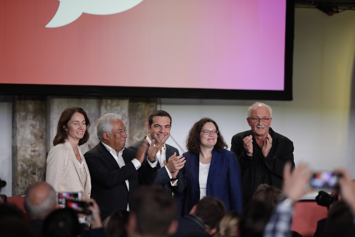 Foto: Katarina Barley, António Costa, Alexis Tsipras, Andrea Nahles und Udo Bullmann (von links nach rechts)