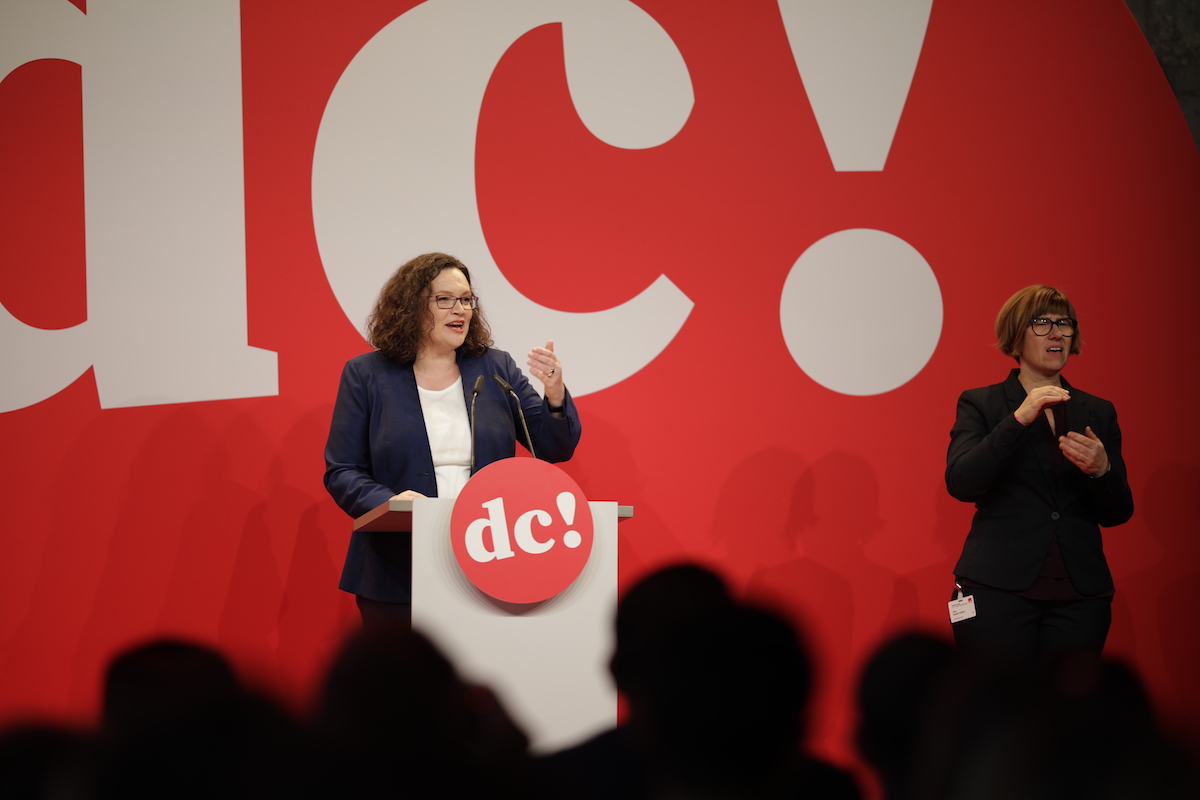 Foto: Andrea Nahles redet beim SPD-Debattencamp