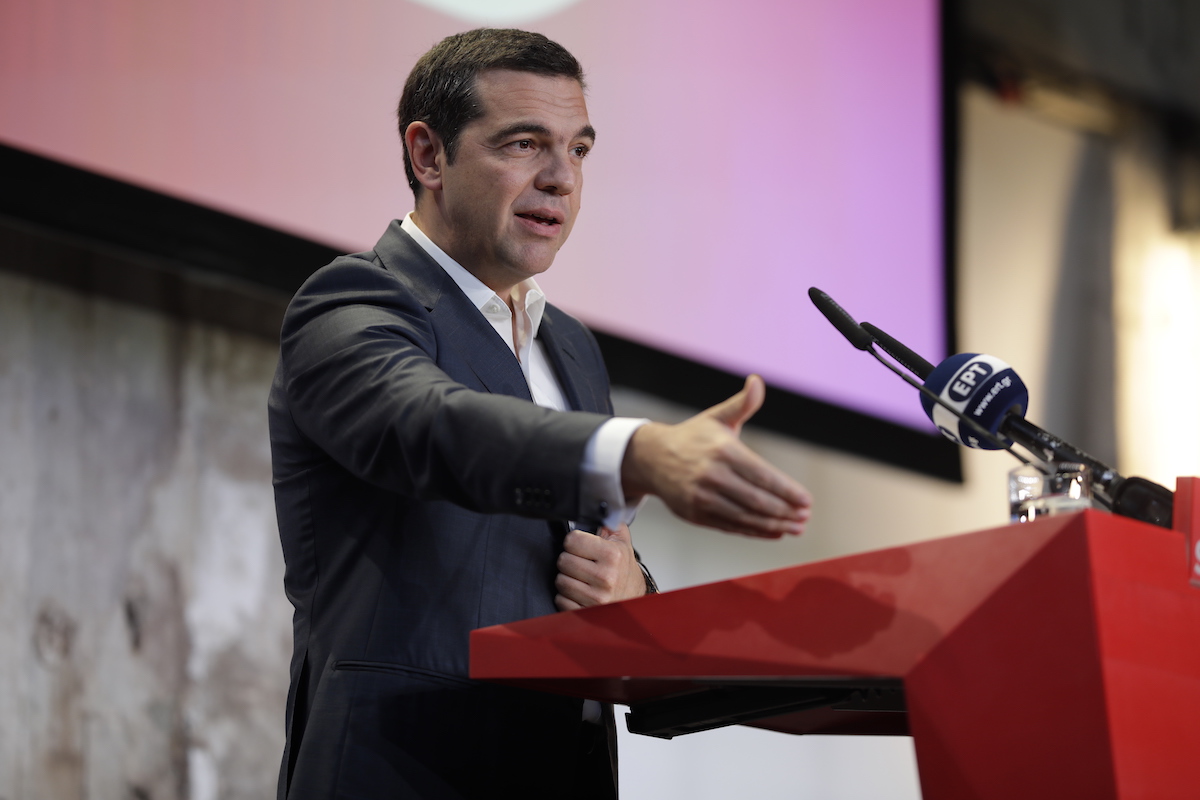 Foto: Alexis Tsipras redet beim SPD-Debattencamp