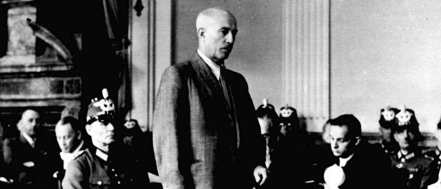 Foto: Wilhelm Leuschner während des Prozesses vor dem "Volksgerichtshof" in Berlin, 1944