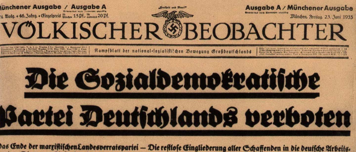 Foto: Titelblatt des „Völkischen Beobachters“ vom 23.06.1933