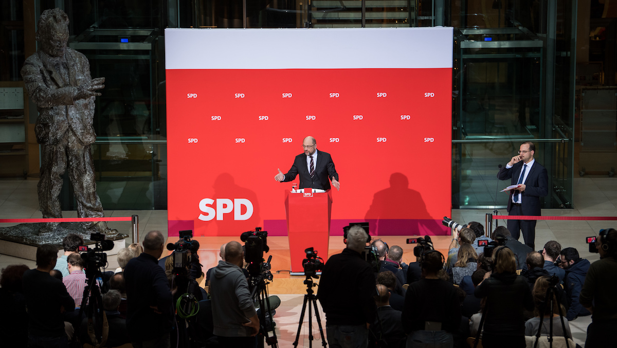 Foto: Martin Schulz spricht im Willy-Brandt-Haus zu Journalisten