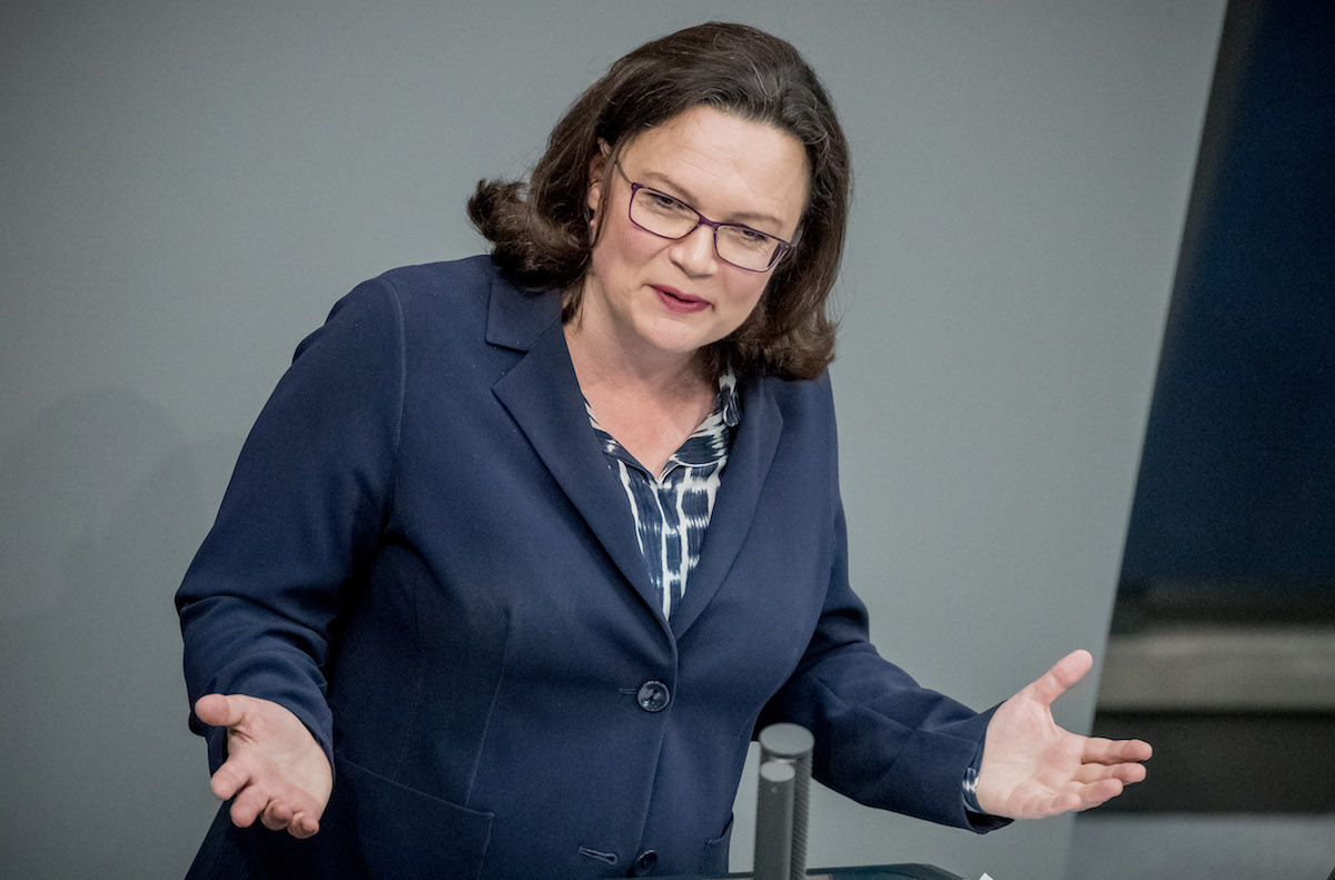 Foto: Andrea Nahles spricht im Deutschen Bundestag