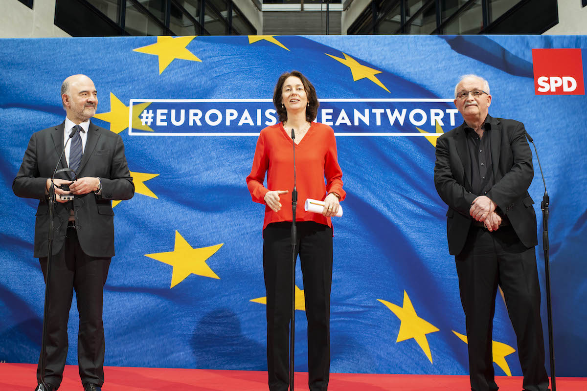 Foto: Pressekonferenz mit Pierre Moscovici, Katarina Barley und Udo Bullmann