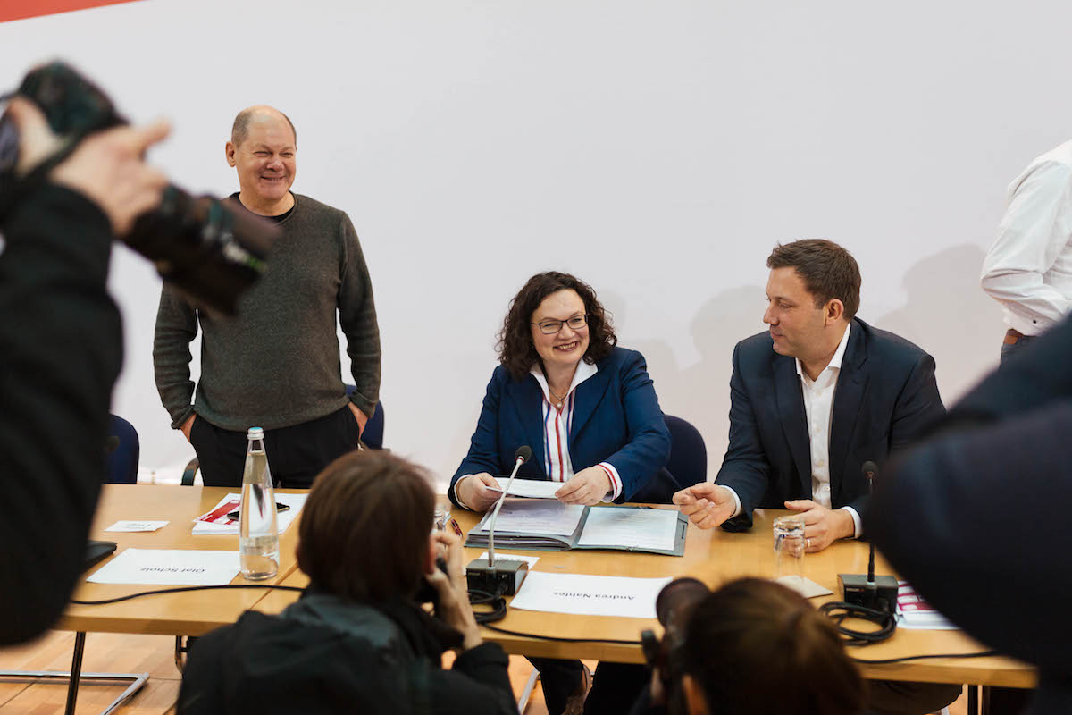 Foto: Olaf Scholz, Andrea Nahles und Lars Klingbeil