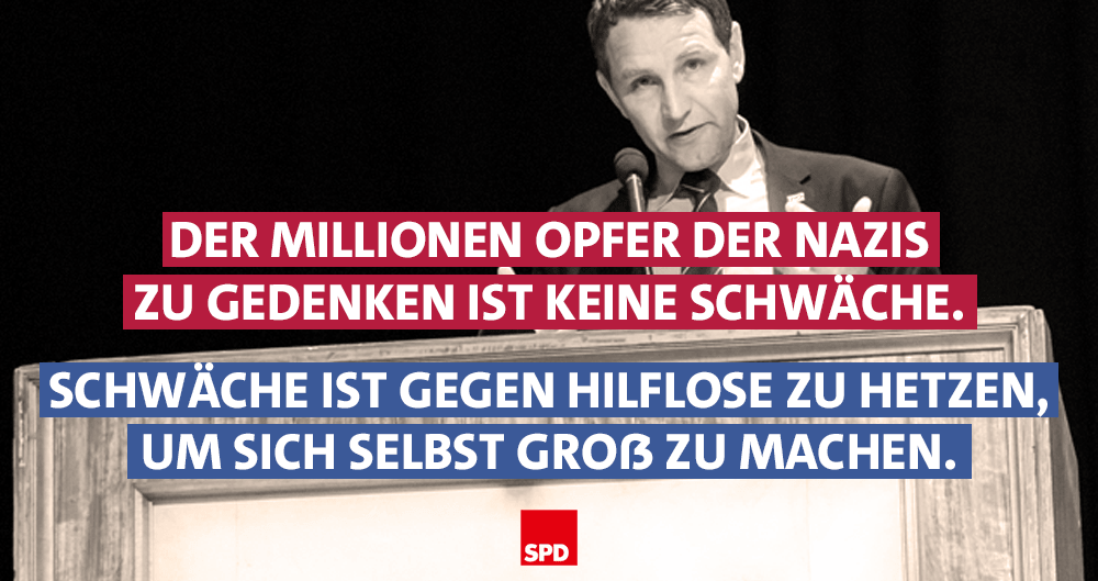 Grafik: Der Millionen Opfer der Nazis zu gedenken, ist keine Schwäche. Schwäche ist, gegen Hilflose zu hetzen, um sich selbst groß zu machen.