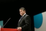Foto: Sigmar Gabriel in seiner Rede auf dem zweiten Tag des Bundesparteitages.