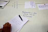 Uta Wagner Foto: Blick auf Notizen des Workshops zur Bürgerversicherung