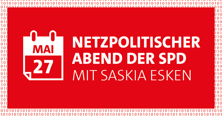 Grafik: Netzpolitischer Abend mit Saskia Esken am 27. Mai