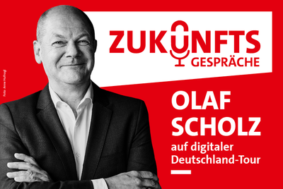 Banner: Zukunftsgespräche - Olaf Scholz auf digitaler Deutschland-Tour