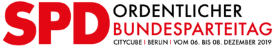 Grafik: Ordentlicher SPD-Bundesparteitag Citycube | Berlin | vom 06. bis 08. Dezember 2019