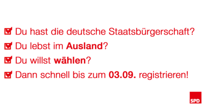 Grafik zum Teilen mit Wahlinformationen für Deutsche im Ausland